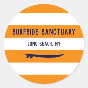White Striped Changeable Background Surf Classic Round Sticker