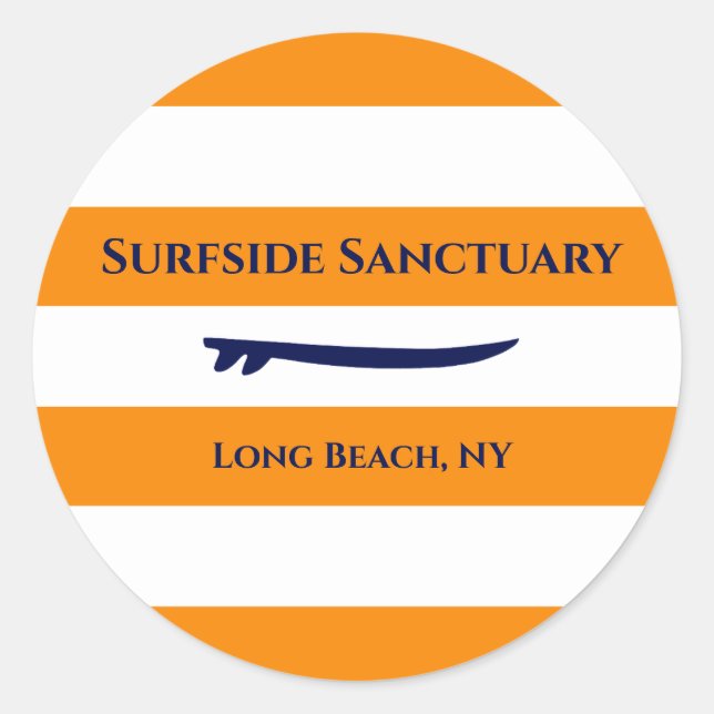 White Striped Changeable background Surf Classic Round Sticker (Front)