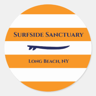 White Striped Changeable background Surf Classic Round Sticker