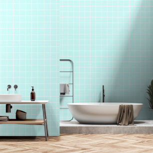 White Striped Light Teal Colour Tile Style Design Wallpaper