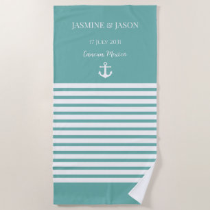 White Stripes Anchor Nautical Wedding Favours  Beach Towel