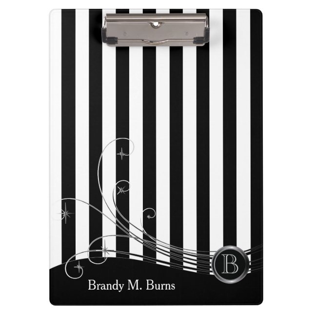 White Stripes and Black Swirls Clipboard (Front)