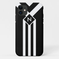 White Stripes and Chevrons on Black with Monogram