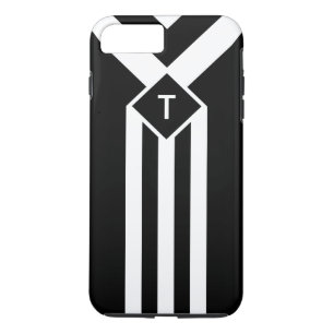 White Stripes and Chevrons on Black with Monogram iPhone 8 Plus/7 Plus Case