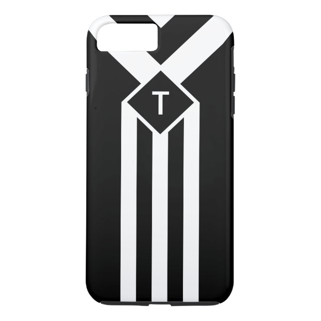 White Stripes and Chevrons on Black with Monogram Case-Mate iPhone Case (Back)