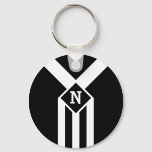White Stripes and Chevrons on Black with Monogram Key Ring