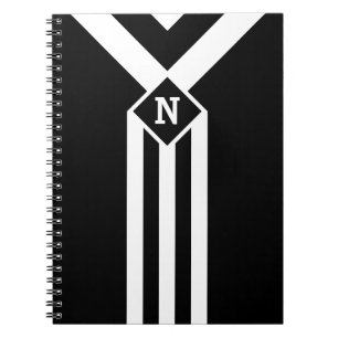 White Stripes and Chevrons on Black with Monogram Notebook