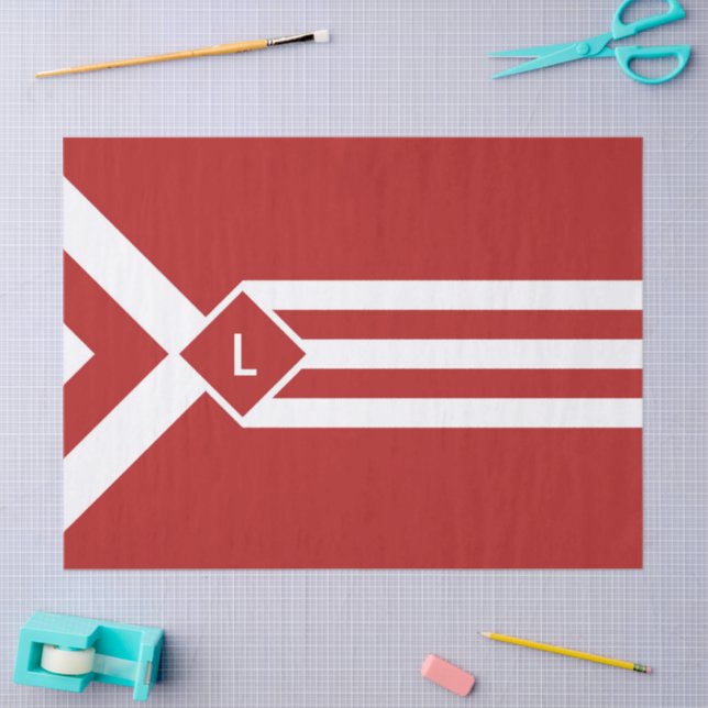 White Stripes and Chevrons on Red with Monogram Tissue Paper (Craft)