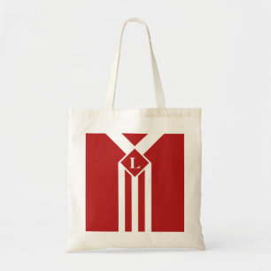 White Stripes and Chevrons on Red with Monogram Tote Bag