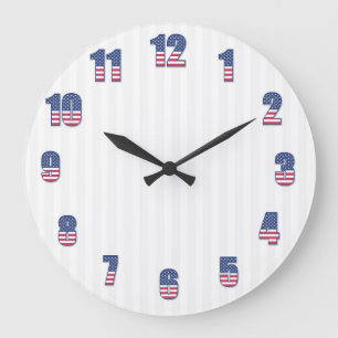 White Stripes And Colourful Numbers Large Clock