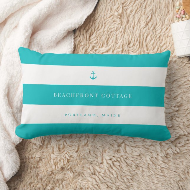 White Stripes and Custom Background & Anchor Colou Lumbar Cushion (Blanket)