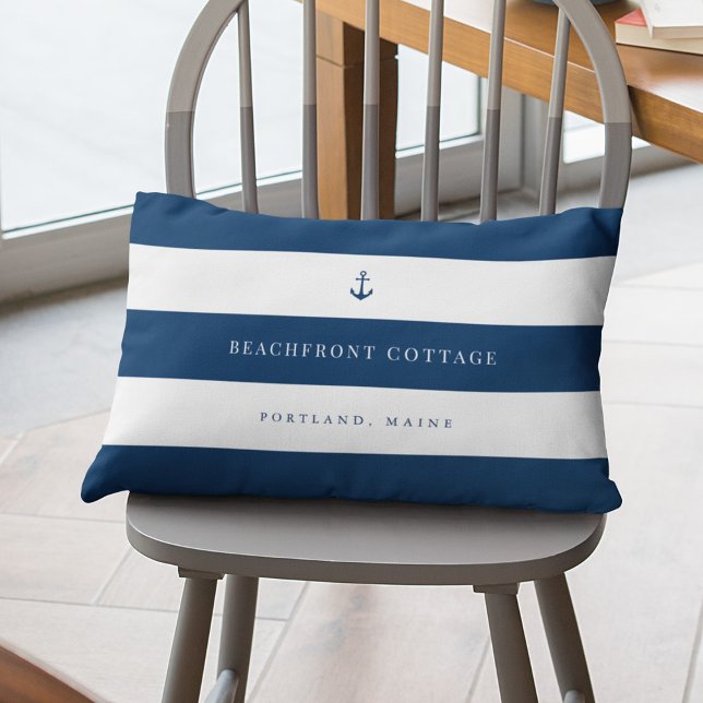 White Stripes and Custom Background & Anchor Colou Lumbar Cushion (Creator Uploaded)