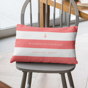 White Stripes and Custom Background & Anchor Colou Lumbar Cushion
