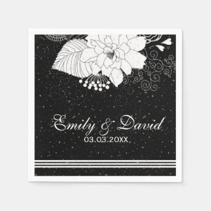 White Stripes And Flowers- Save The Date Napkin