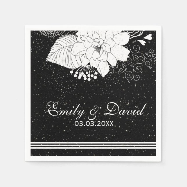 White Stripes And Flowers- Save The Date Napkin (Front)