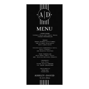 White stripes and initials black wedding menu card