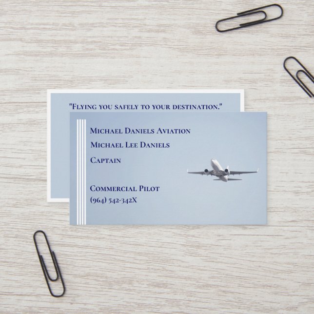 White Stripes Commercial  Aeroplane Captain Pilot  Business Card (Front/Back In Situ)