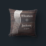 White Stripes Dark Wood Monogram Couples Wedding  Cushion<br><div class="desc">White Stripes Dark Wood Monogram Couples Wedding</div>