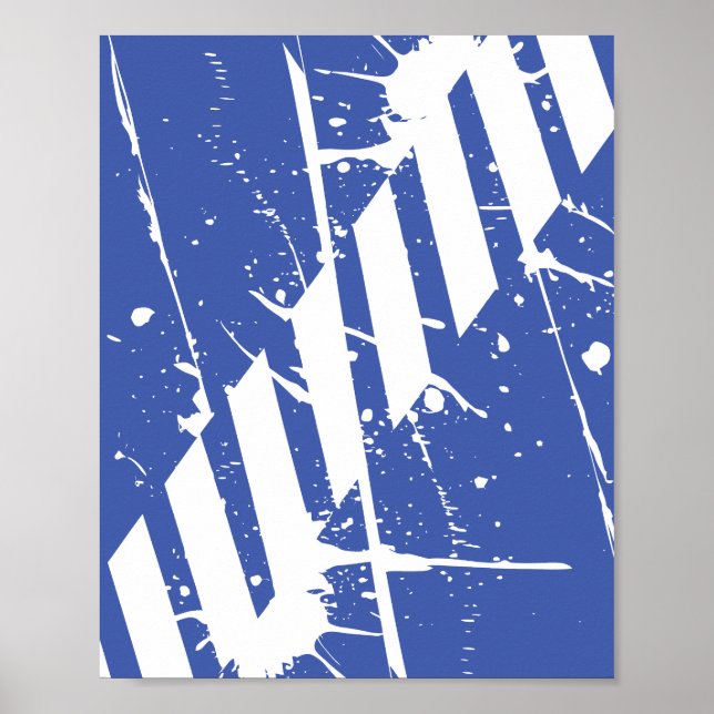 White Stripes & Dripping Paint on Blue background Poster (Front)