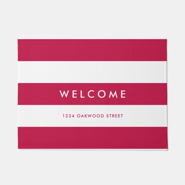 White Stripes Editable Background Colours Welcome Doormat (Front)