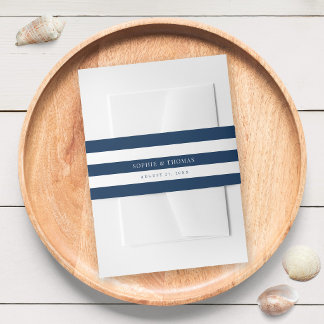 White Stripes & Editable Colour Nautical Wedding Invitation Belly Band