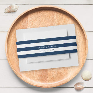 White Stripes & Editable Colour Nautical Wedding Invitation Belly Band