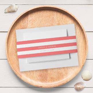 White Stripes & Editable Colour Nautical Wedding Invitation Belly Band