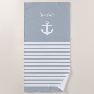 White Stripes Nautical Personalised Girl Beach Towel