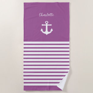 White Stripes Nautical  Personalised Girl Beach Towel