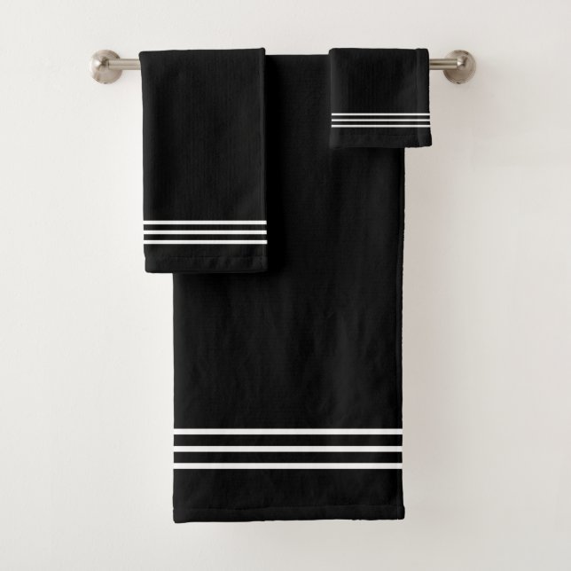 White Stripes on Black Bath Towel Set (Insitu)