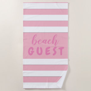 White Stripes on Pink Custom Text Beach GUEST Towel