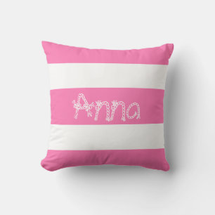 White Stripes Your Name Cushion Throw Pillow