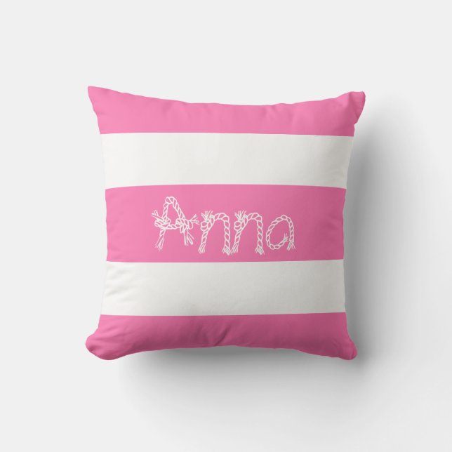 White Stripes Your Name Cushion Throw Pillow (Front)
