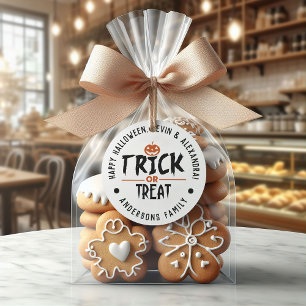 White Stylish Halloween "Trick Or Treat" Print Classic Round Sticker