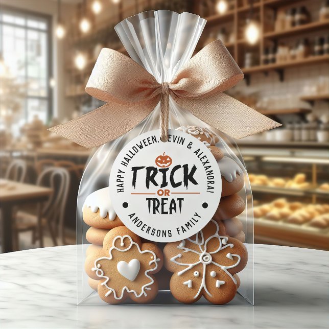 White Stylish Halloween "Trick Or Treat" Print Classic Round Sticker (White Stylish Halloween "Trick Or Treat" Print Classic Round Sticker)