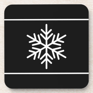 White Stylish Nordic Snowflake Stripes On Black Coaster