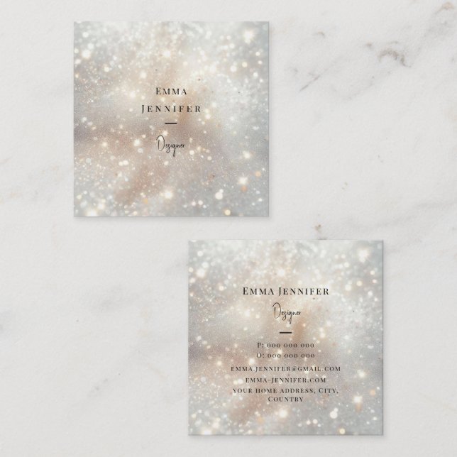 White Subtle gentle glitter background Square Business Card (Front/Back)