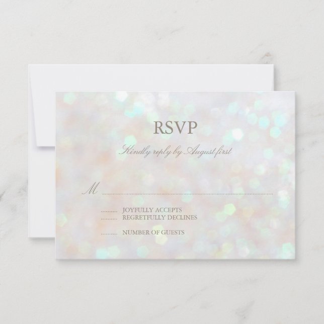 White Subtle Glitter Bokeh Wedding RSVP Card (Front)