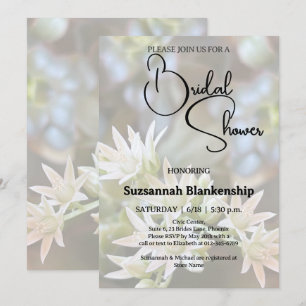 White Succulent Floral Background Bridal Shower  Invitation