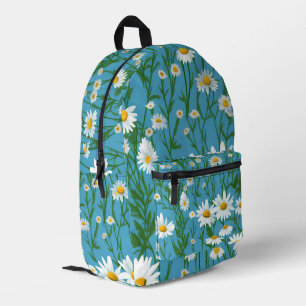 White Summer Daisies On Aqua Printed Backpack