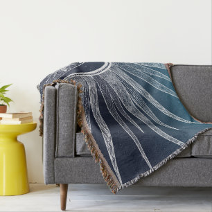 White Sun Moon Mandala Blue Gradient Design Throw Blanket