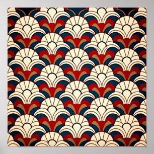 White sun rising above sea waves abstract pattern. poster