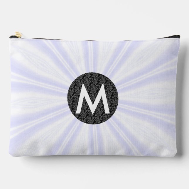 White Sunburst Monogrammed Black Circle Accessory Pouch (Front)