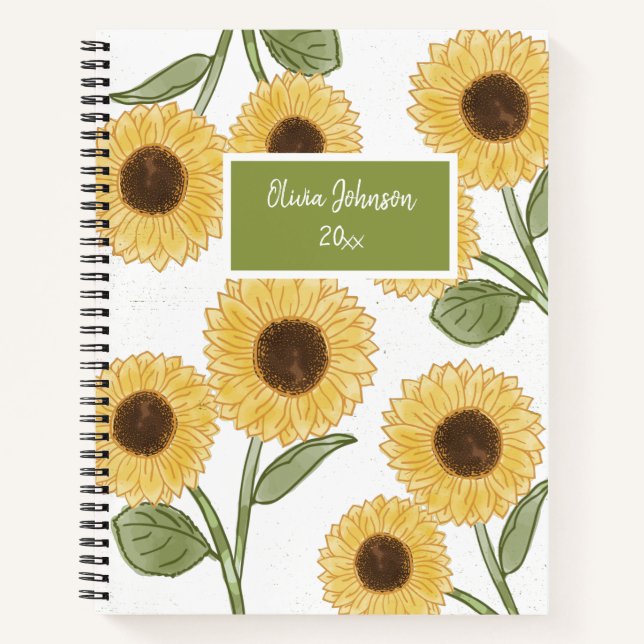 White Sunflower Flower Illustration Cute Design Notebook (Front)