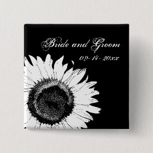 White Sunflower on Black Wedding 15 Cm Square Badge