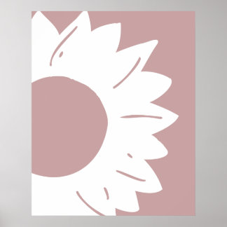 White Sunflower on Dusty Pink Abstract Wall Art
