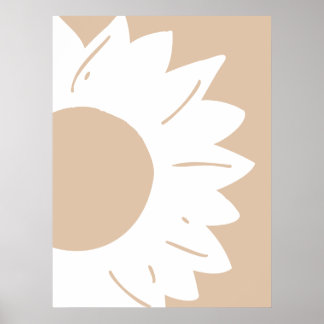 White Sunflower on Light Beige Abstract Wall Art