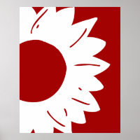 White Sunflower on Red Abstract Wall Art