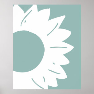 White Sunflower on Teal Abstract Wall Art