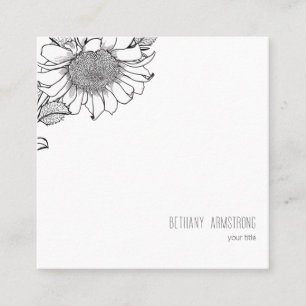White Sunflower Simple Square Square Business Card